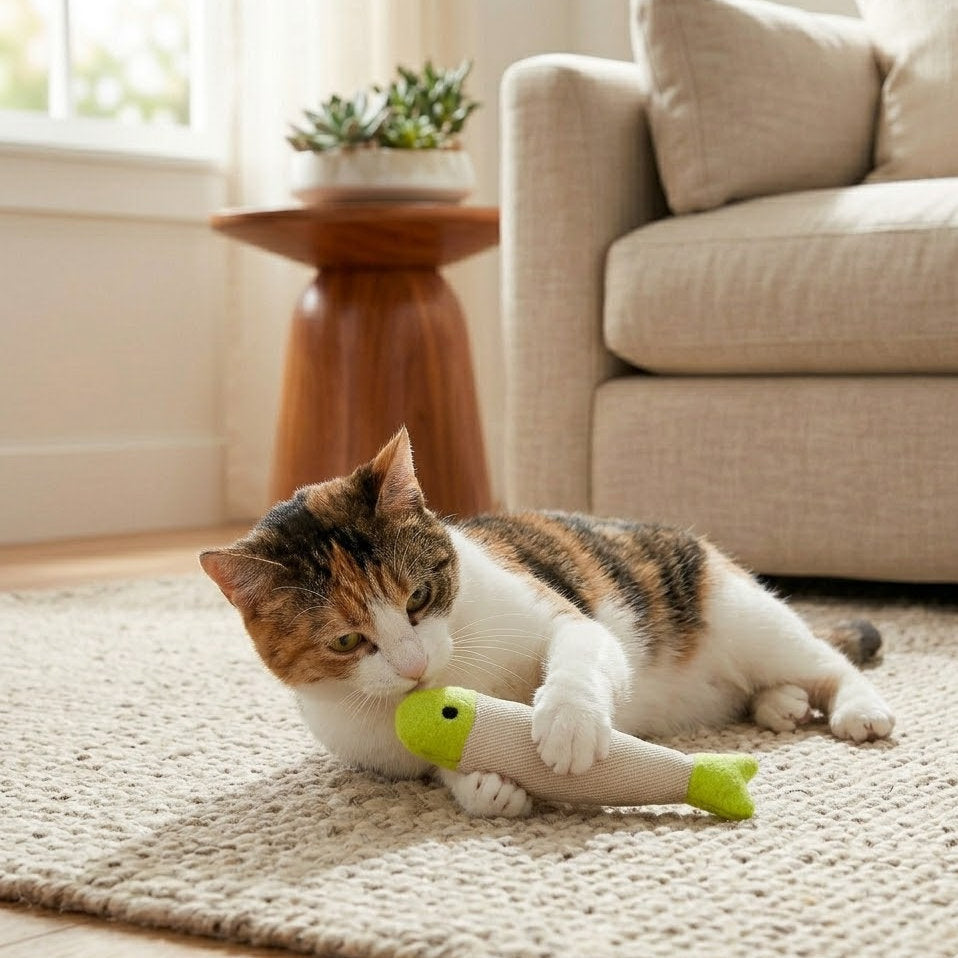 Divanoxcosh Artisan Catnip Fish Series - Minimalist Handcrafted Cotton Cat Toys, Potent Infused Catnip Kickers for Interactive Play, Sophisticated Eco-Friendly Pet Toy Collection