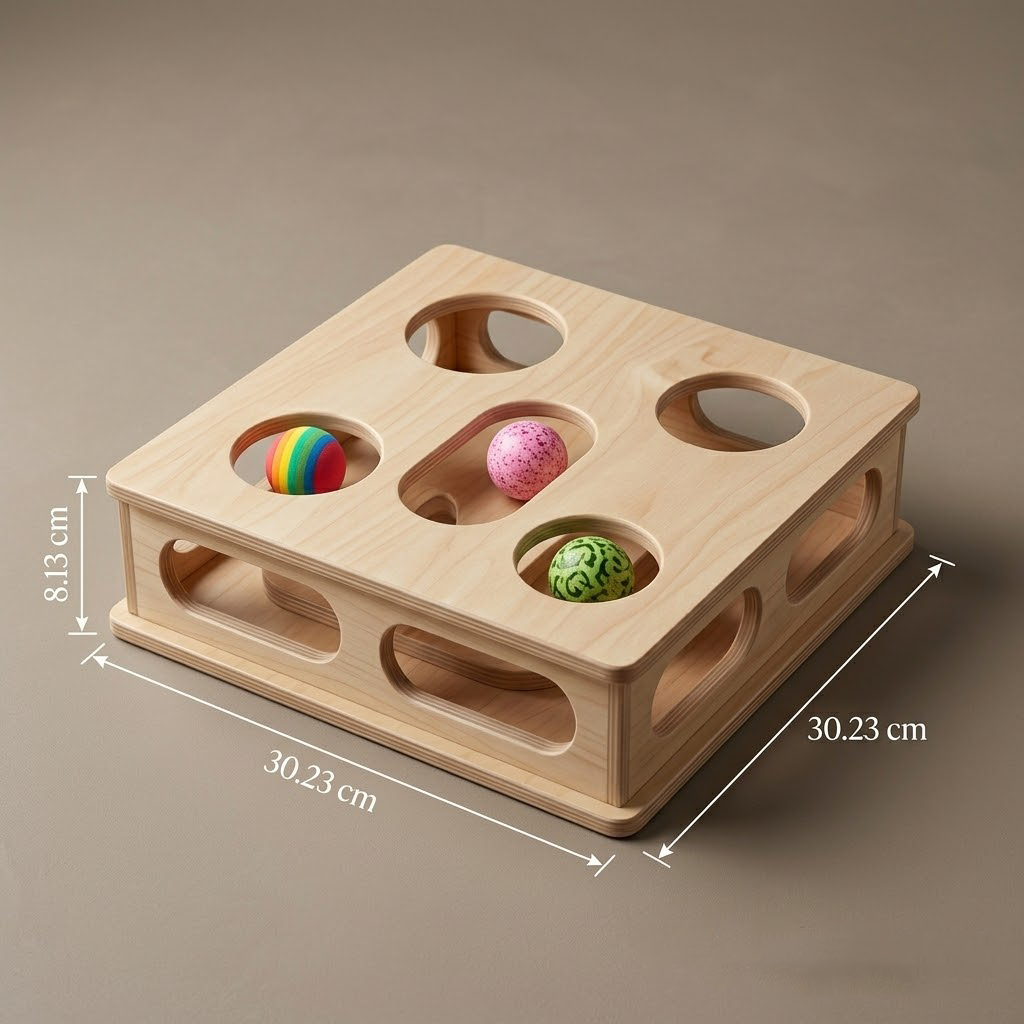 Divanoxcosh Natural Instincts Cat Puzzle - Interactive Paw Hunter Box with Multi-Surface Access, Stimulates Predatory Drive & Mental Agility, Eco-Friendly Solid Wood Activity Station