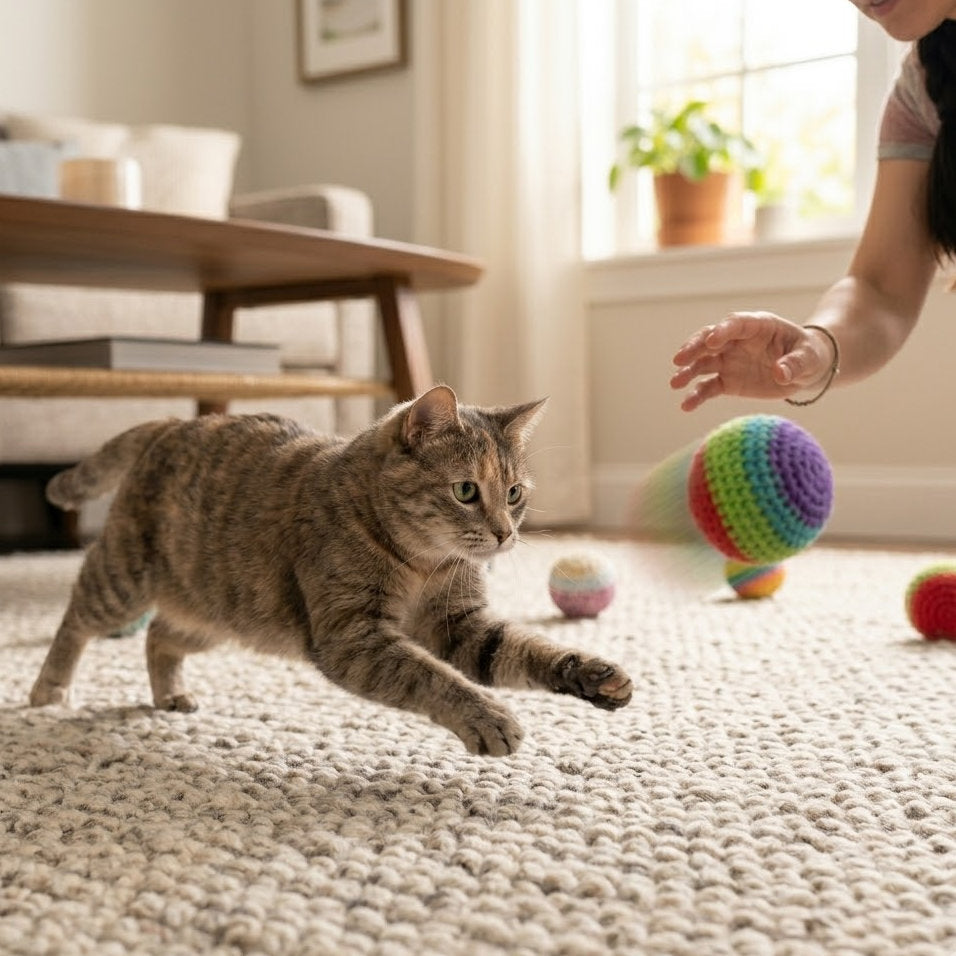 Divanoxcosh Premium Hand-Knitted Cat Toy Balls - 6 Pack Colorful Soft Cotton Crochet Interactive Chase Toys for Indoor Cats