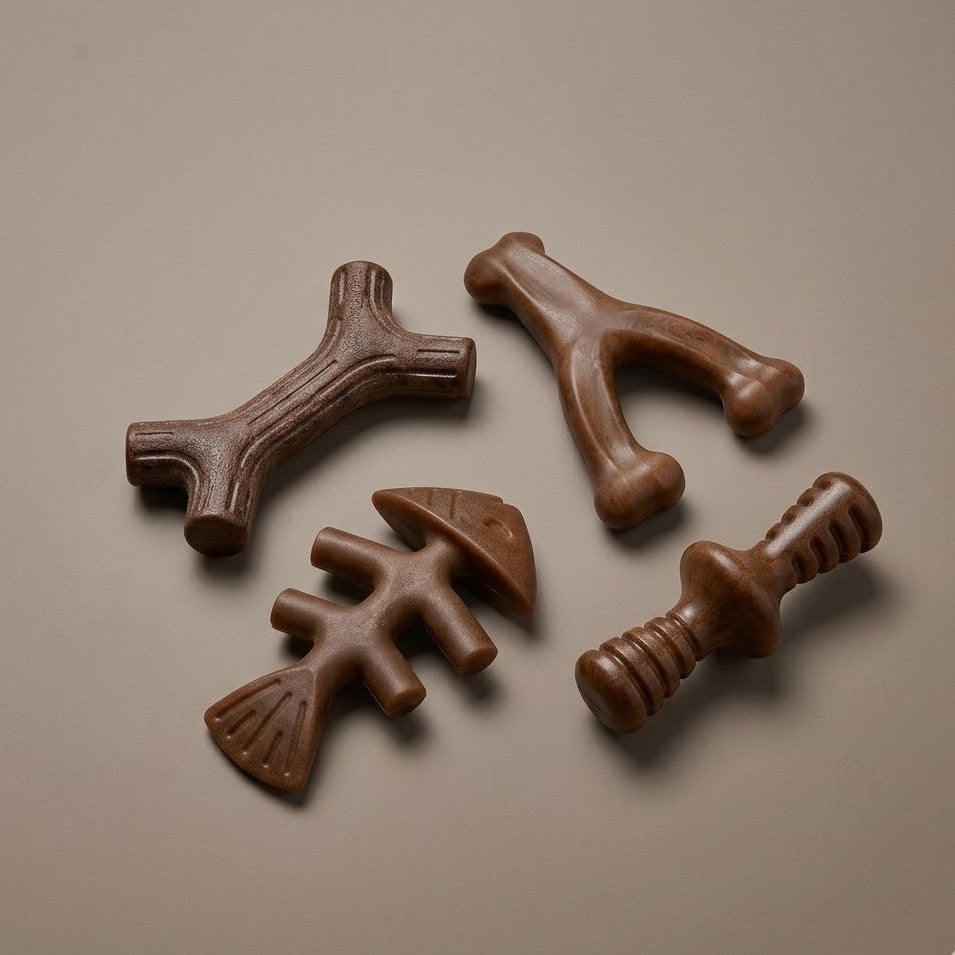 Divanoxcosh Durable Dog Chew Toy Set - 4-Pack Long Lasting Tough Nylon Bones for Aggressive Chewers, Ergonomic Wishbone & Fishbone Shapes for Medium Dogs, Dental Health & Boredom Relief