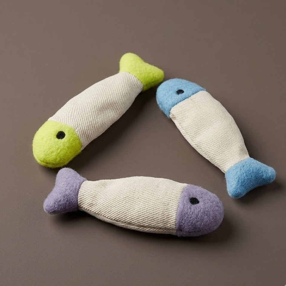Divanoxcosh Artisan Catnip Fish Series - Minimalist Handcrafted Cotton Cat Toys, Potent Infused Catnip Kickers for Interactive Play, Sophisticated Eco-Friendly Pet Toy Collection
