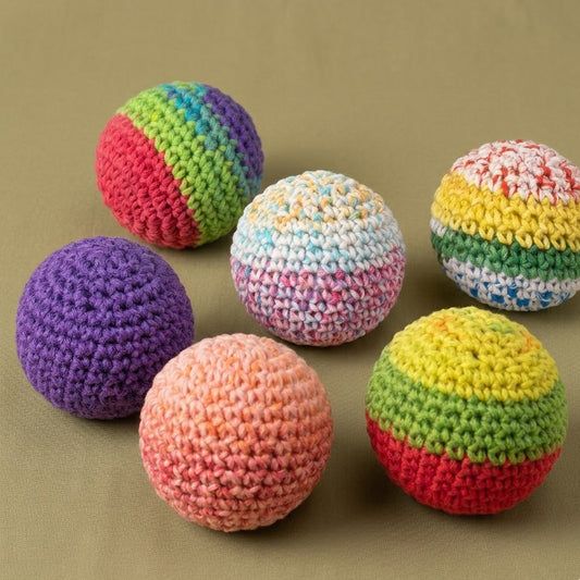 Divanoxcosh Premium Hand-Knitted Cat Toy Balls - 6 Pack Colorful Soft Cotton Crochet Interactive Chase Toys for Indoor Cats