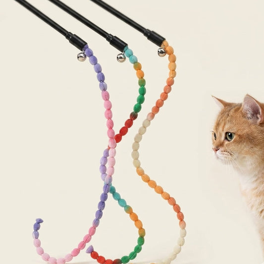 Divanoxcosh Premium Plush Bead Cat Teaser Wand - Aesthetic Interactive Play Toy for Indoor Cats & Kittens - Macaron Color Palette, Durable & Engaging