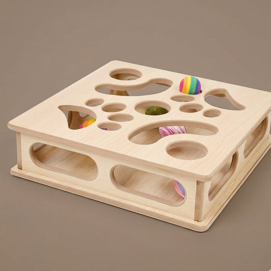 Divanoxcosh Natural Instincts Cat Puzzle - Interactive Paw Hunter Box with Multi-Surface Access, Stimulates Predatory Drive & Mental Agility, Eco-Friendly Solid Wood Activity Station